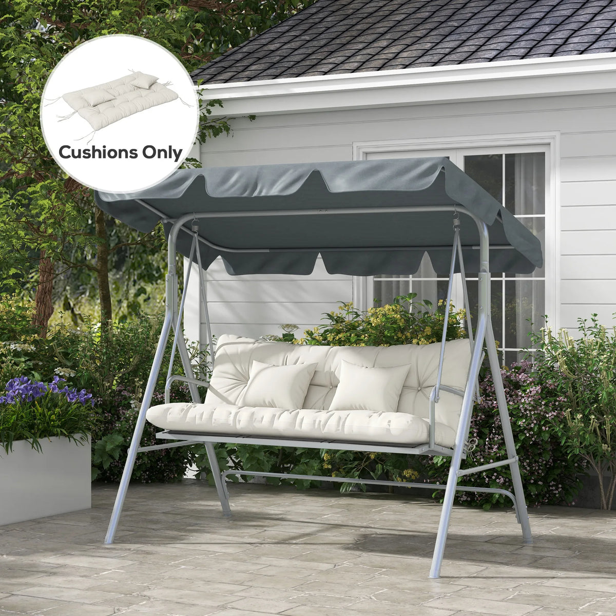 Replacement Seat & Back Cushion Set with 2 Pillows, White – Swing Not Included