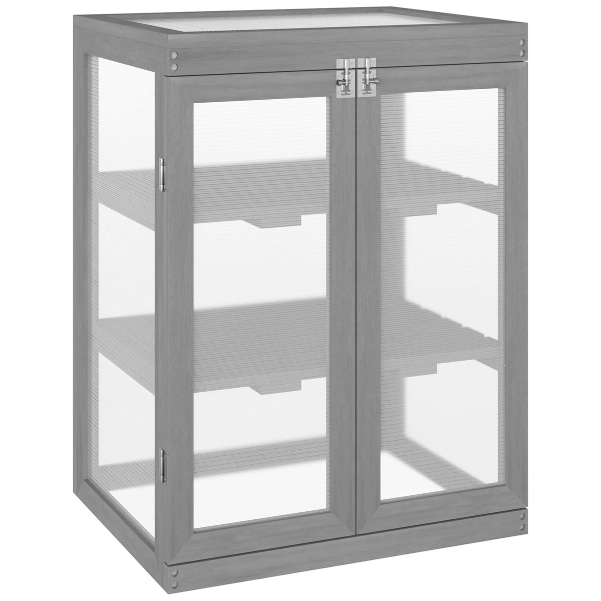 Wooden Cold Frame Mini Greenhouse with Polycarbonate Panels and 2 Shelves, Dark Grey