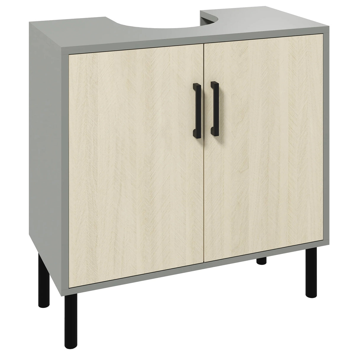 Freestanding Under Sink Bathroom Cabinet with U-Shaped Cut-Out and Shelf