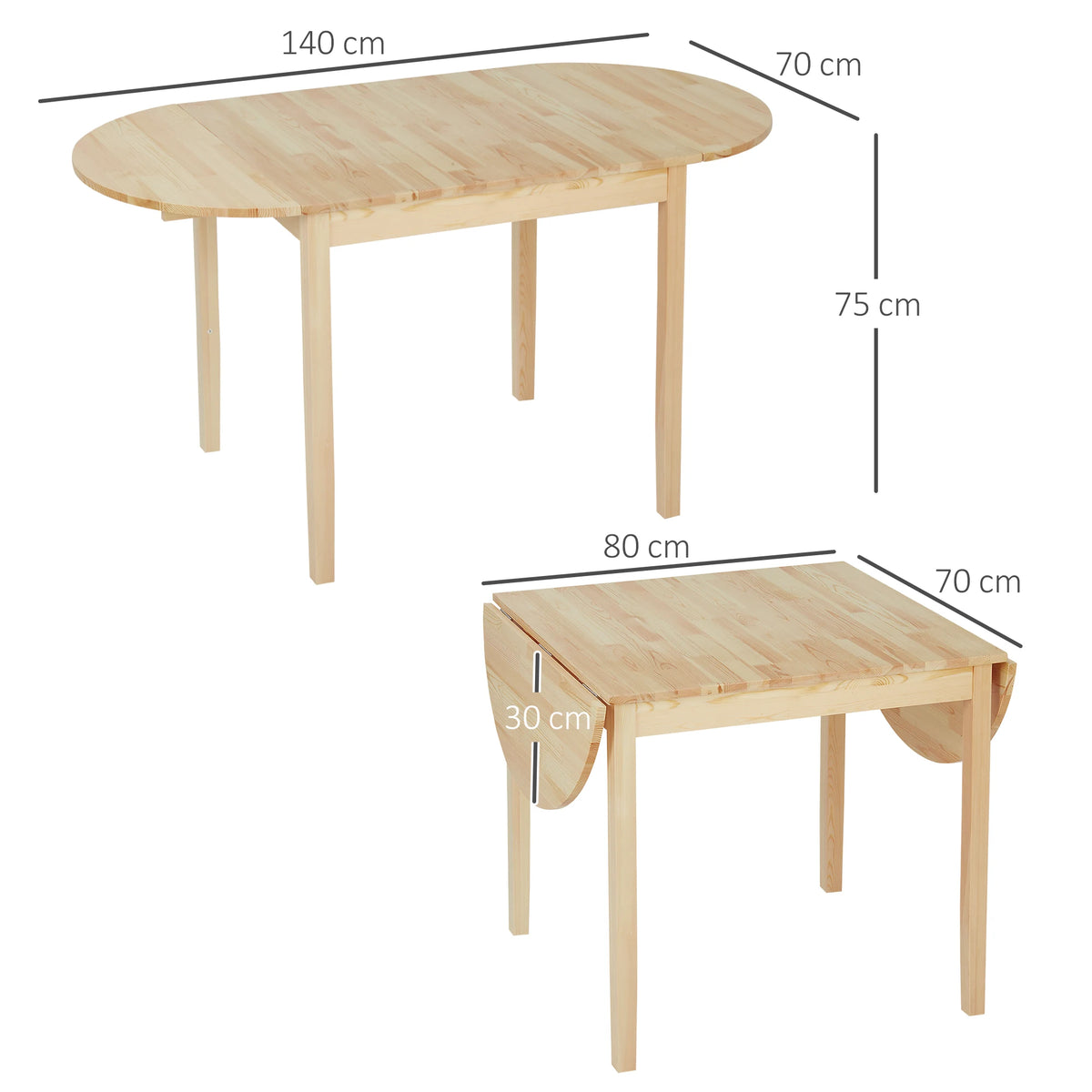 Foldable Dining Table, Solid Wood Drop Leaf Table, Natural