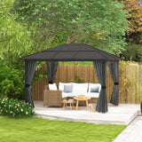 Hardtop Gazebo Canopy with Polycarbonate Roof Aluminium Frame Mosquito Netting and Privacy Curtains for Garden