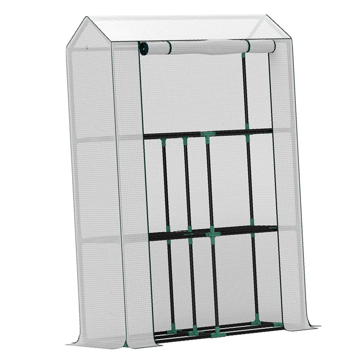 Mini Greenhouse 3 Shelf 150x100x40cm White Steel Frame Roll-Up Door for Balcony Outdoor Vegetable Planting