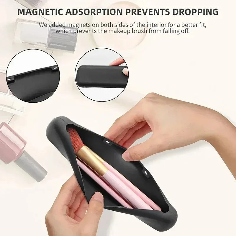 Travel Makeup Brush Organiser 20x5x3cm Waterproof Silicone Case Fits Full Size Brushes and Sponges