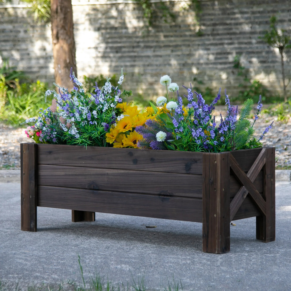 Wooden Garden Raised Bed Planter Box for Flowers & Vegetables, 100 x 36.5 x 36cm