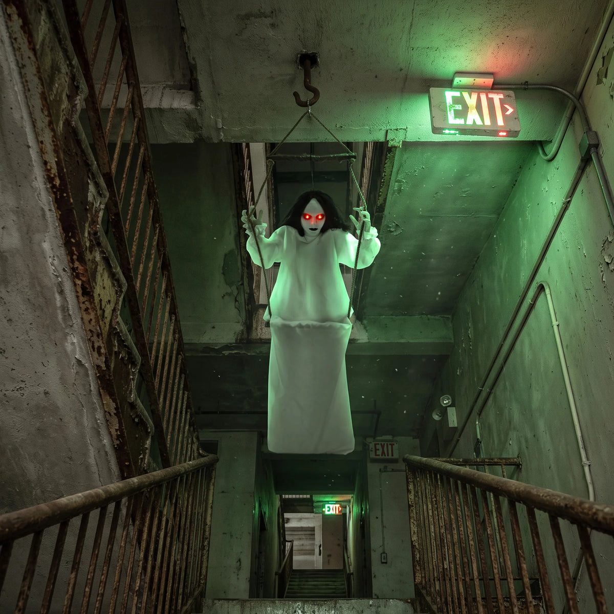 170cm Animated Hanging Swing Ghost with Glowing Red Eyes