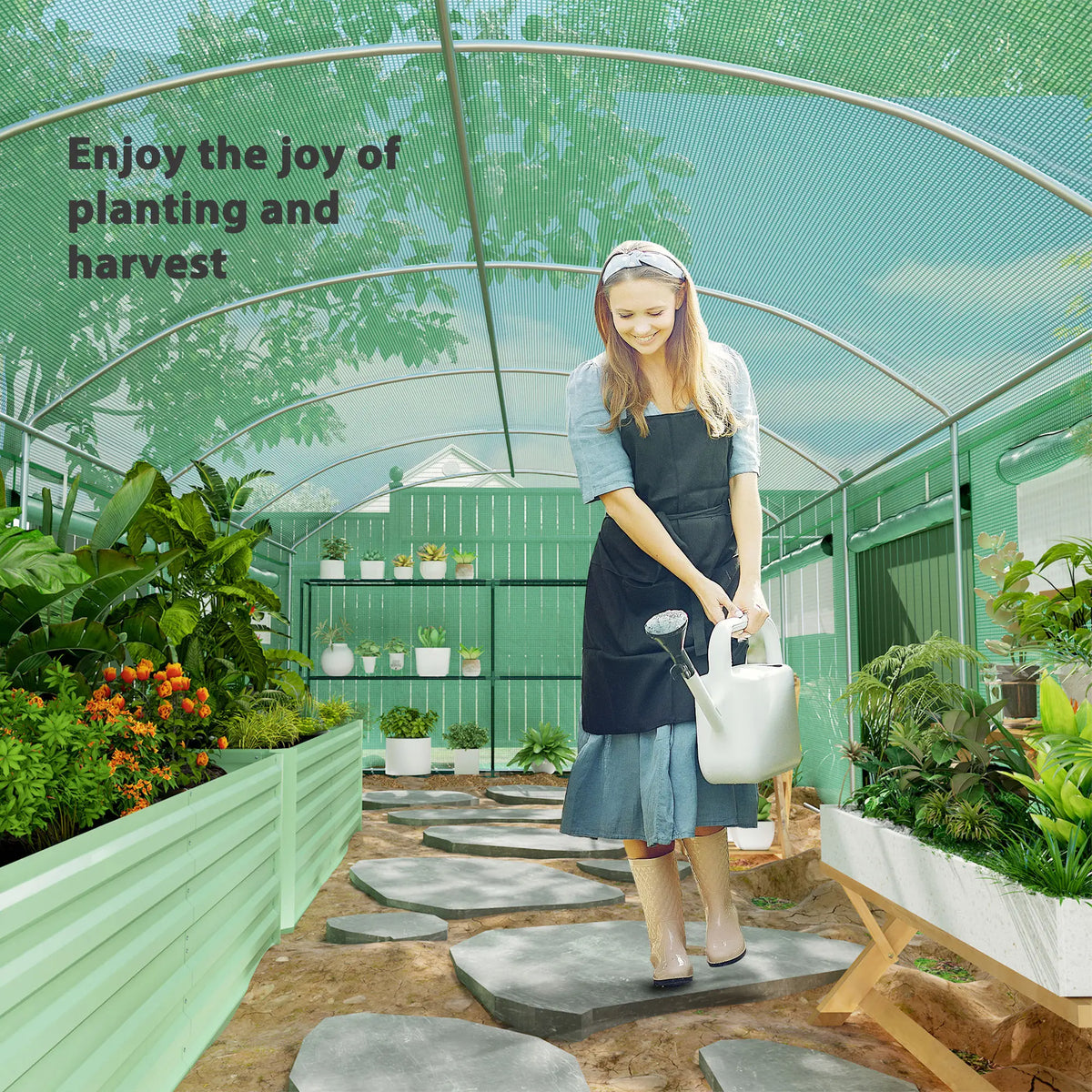 Walk In Polytunnel Greenhouse 6x3x2m with 3 Roll Up Doors 6 Mesh Windows 140gsm Reinforced Grid Cover