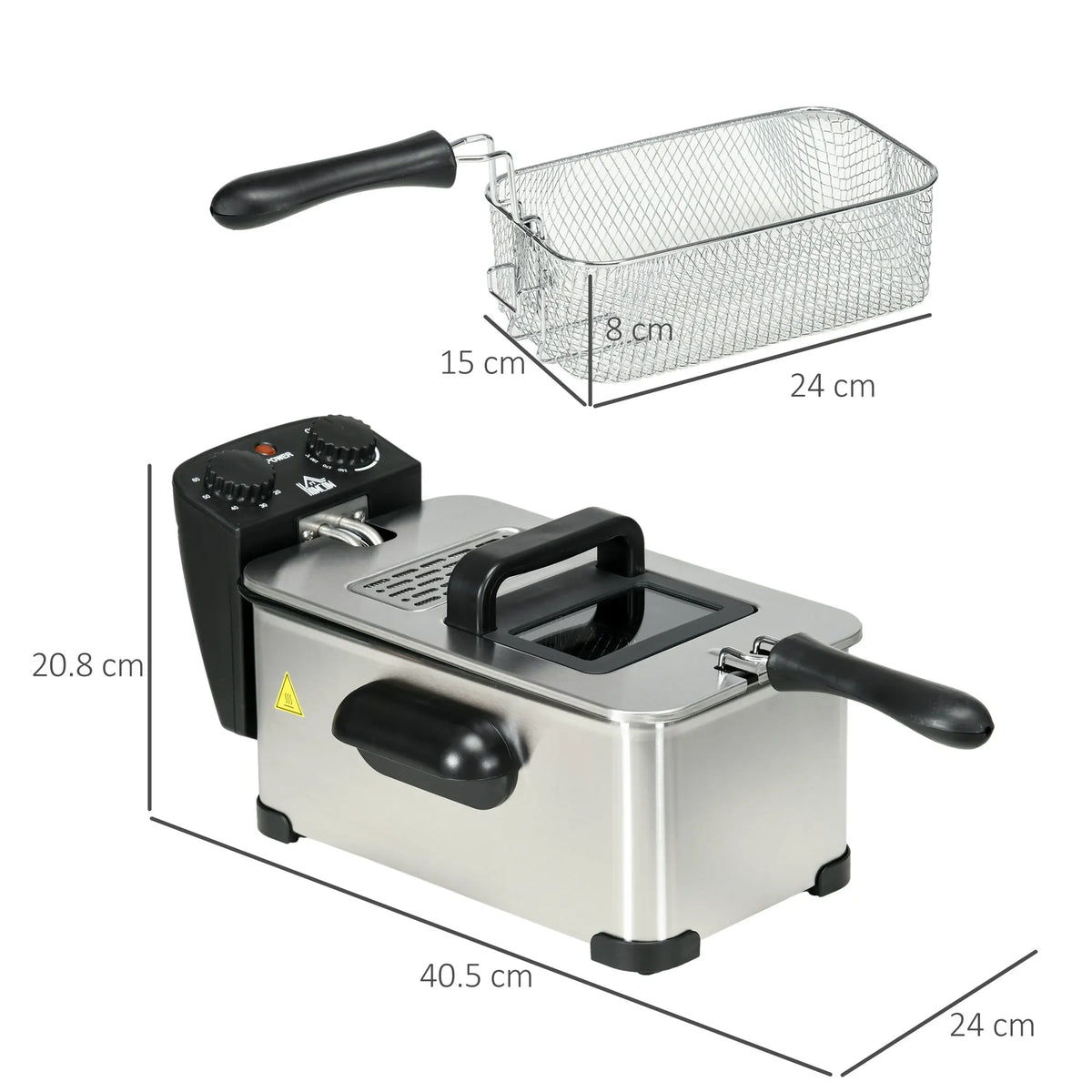 3L Stainless Steel Deep Fat Fryer with Adjustable Temperature and Timer, 2000W