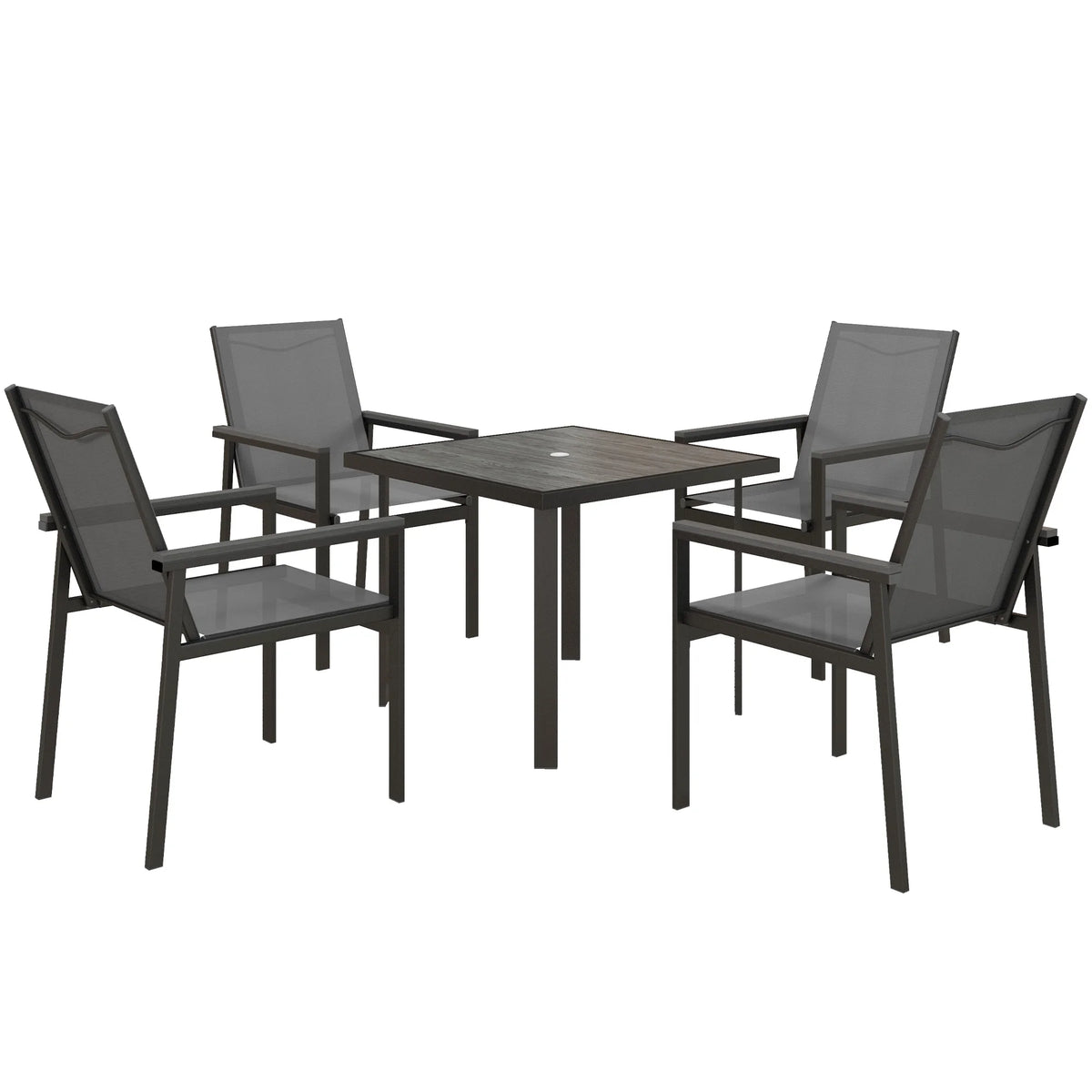 5 Piece Garden Dining Set with Glass-Top Table and 4 Texteline Fabric Armchairs