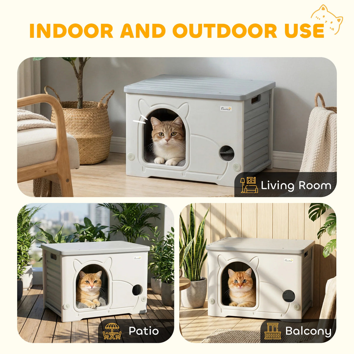 Cat House, Stackable Cat Bed for Indoor Outdoor, Grey