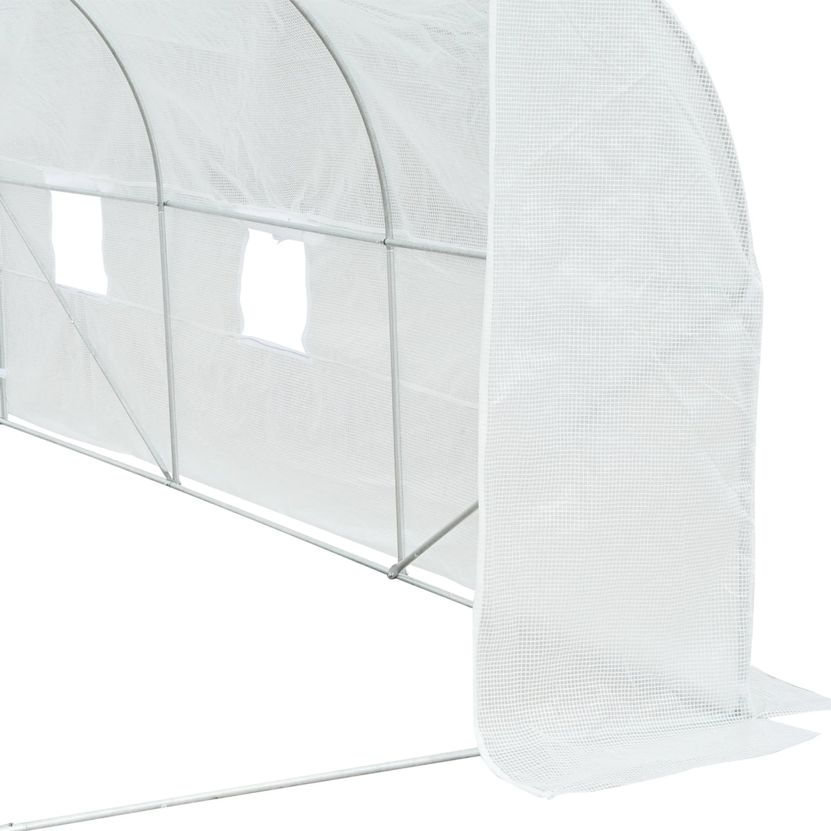 Walk-In Polytunnel Greenhouse with Roll-Up Door and Mesh Windows, 3.5 x 3 x 2m, White