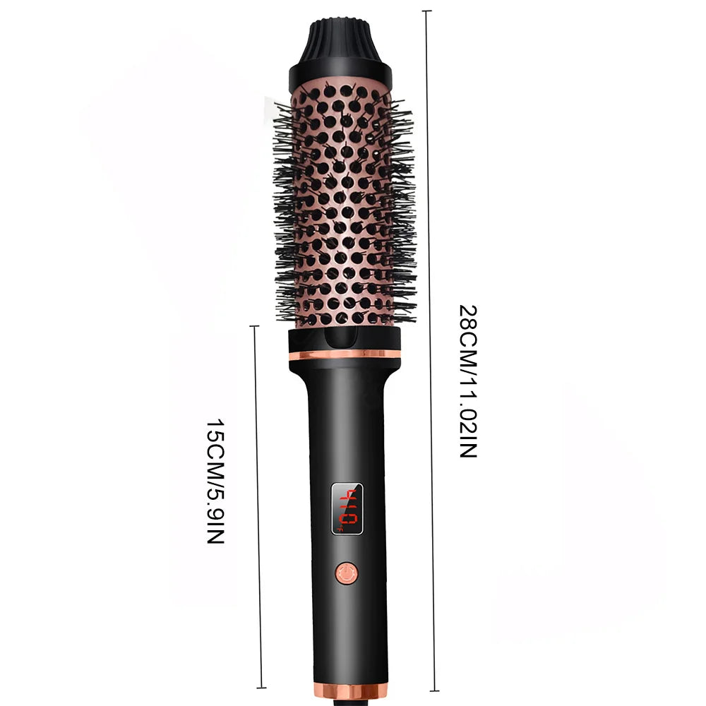 3 in 1 Hair Curler and Straightener Brush with LCD Display and Ionic Function, UK Plug, Black