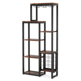 5-Tier Freestanding Industrial Wine Rack with Glass Holder | Holds 12 Bottles and 6-9 Stemware Floor Wine Display Shelf