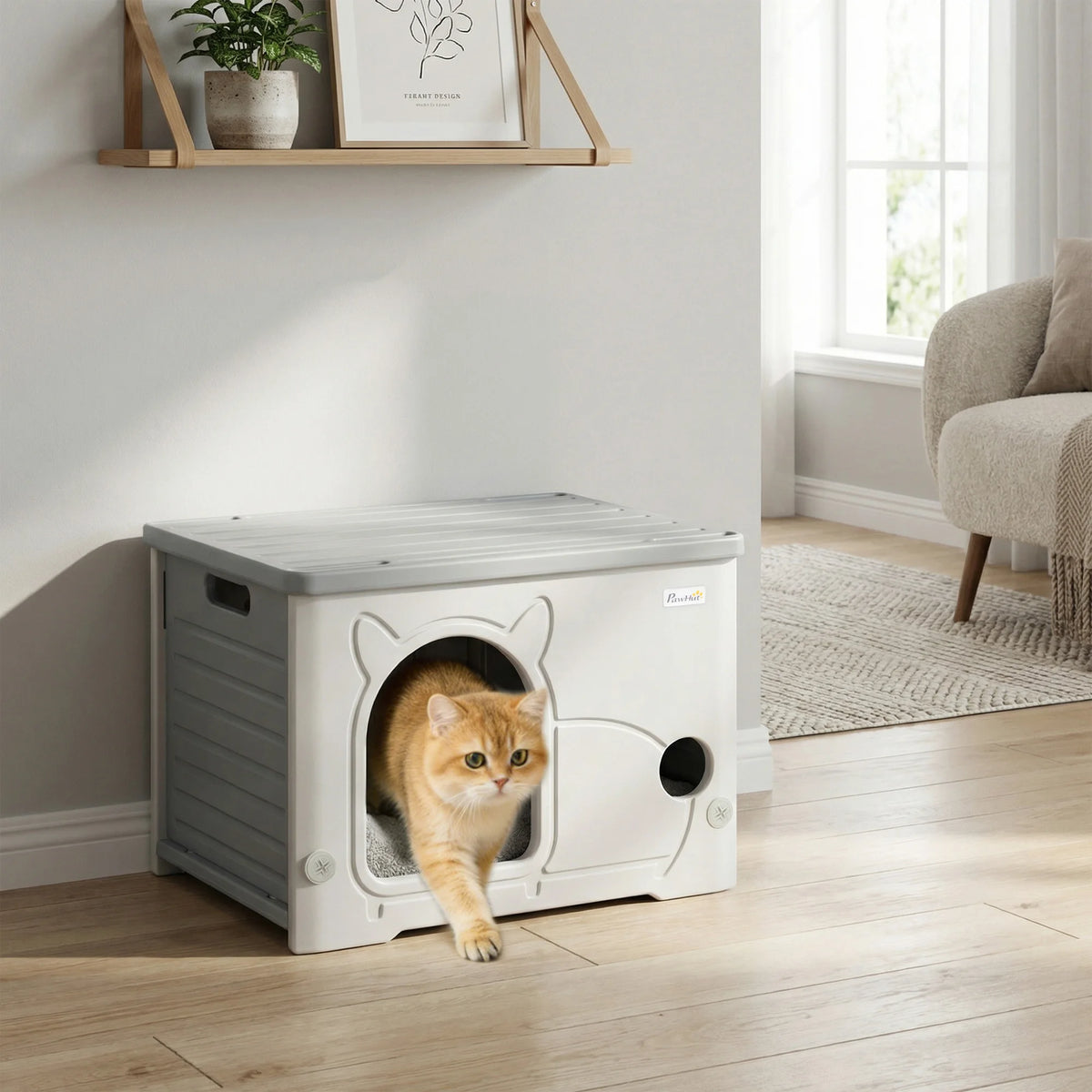 Cat House, Stackable Cat Bed for Indoor Outdoor, Grey