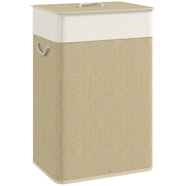 72L Bamboo Laundry Hamper with Lid and Rope Handles