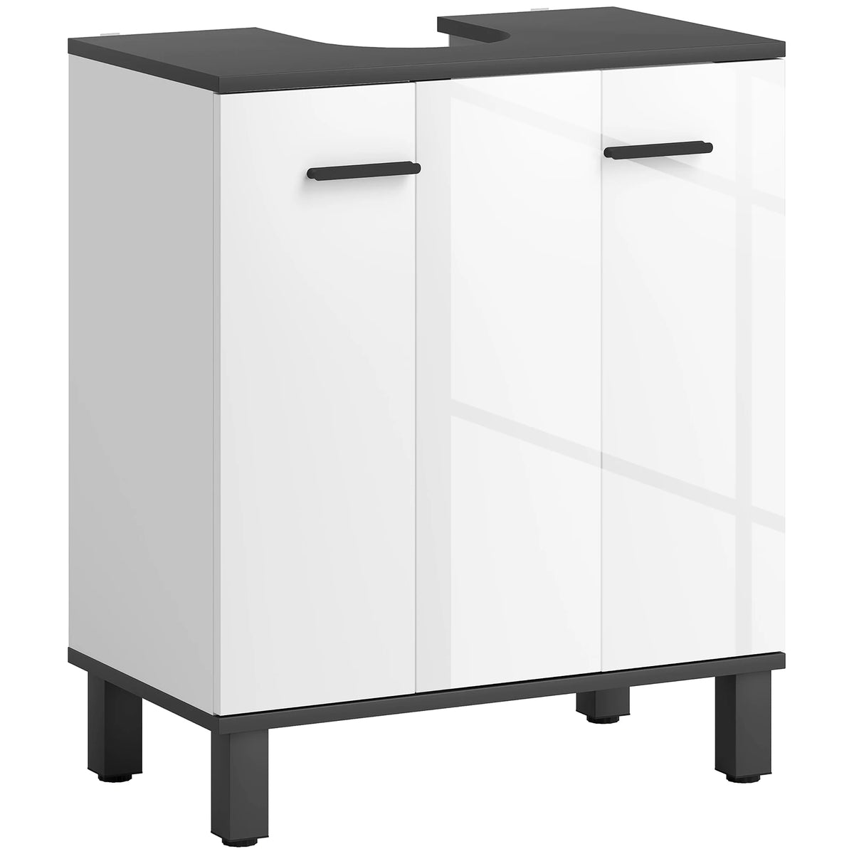 Bathroom Under Sink Cabinet with Adjustable Shelf, High Gloss White