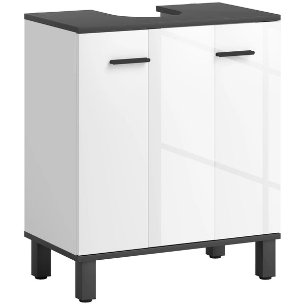 Bathroom Under Sink Cabinet with Adjustable Shelf, High Gloss White