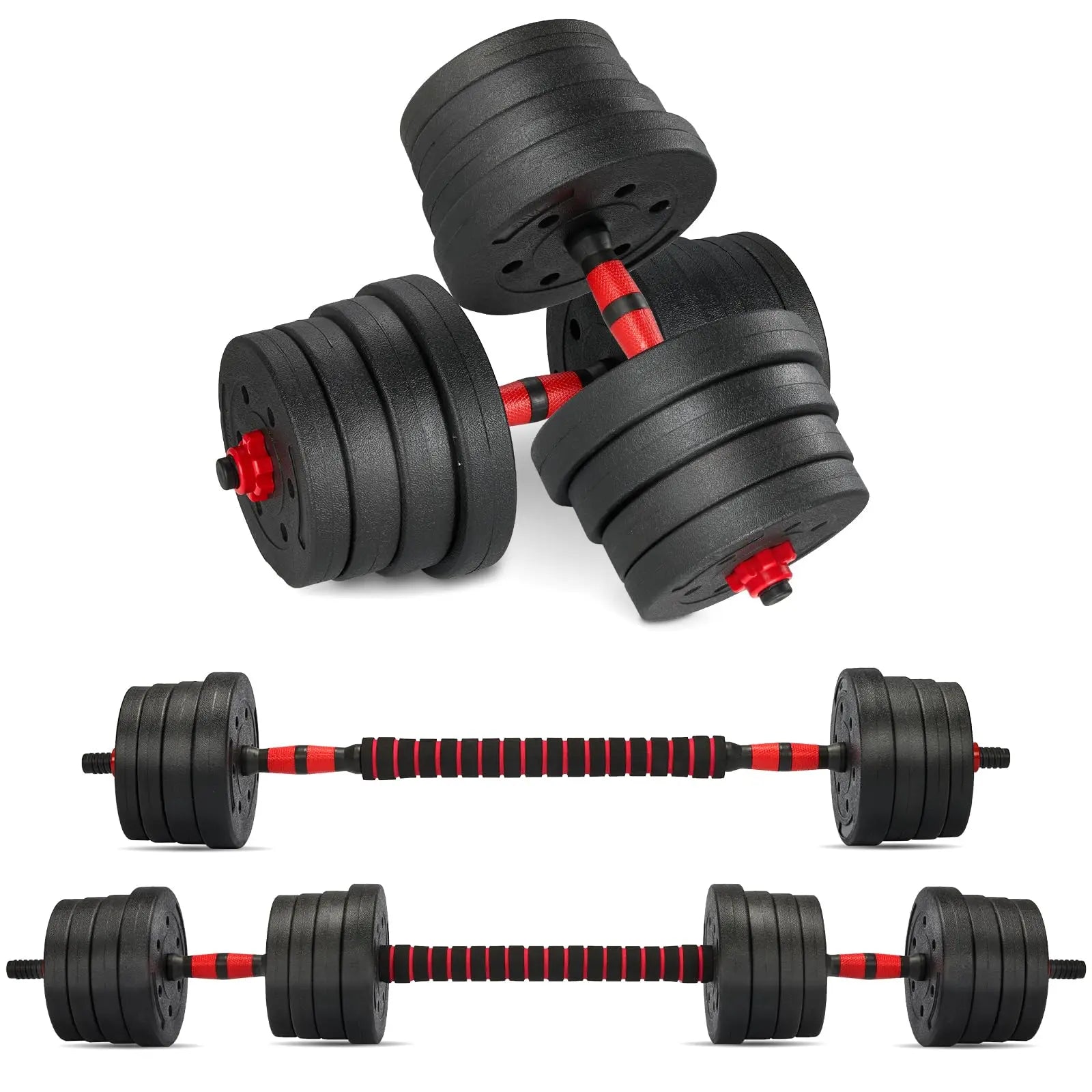 6 in 1 Adjustable Dumbbell Barbell Set 30KG 20KG 15KG Kettlebell Push-Up Rack for Home Fitness Strength Training