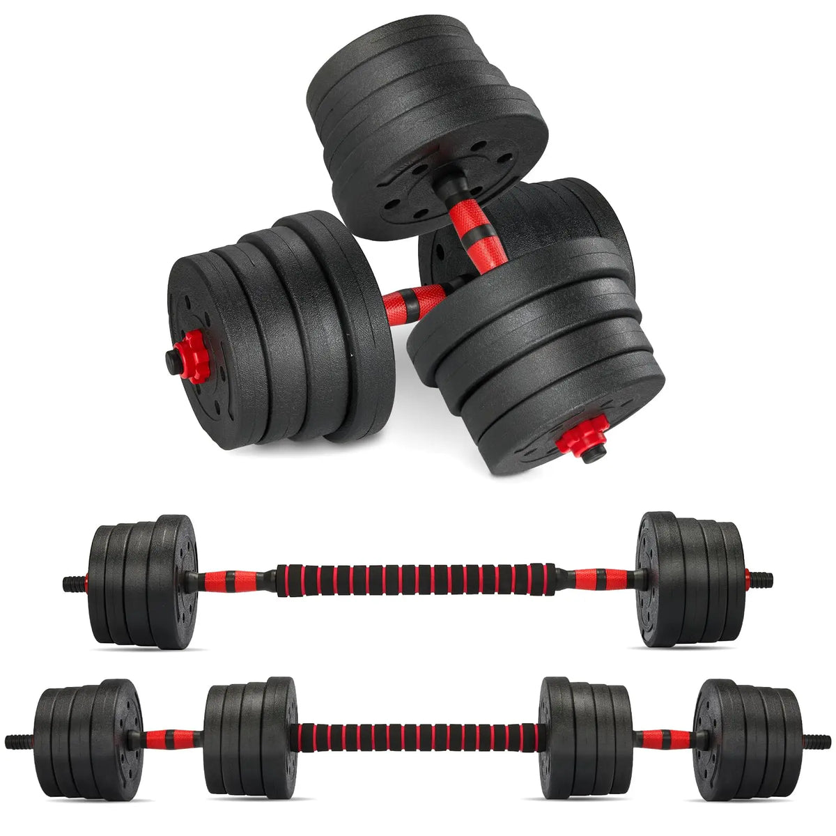 6 in 1 Adjustable Dumbbell Set 15kg 20kg 30kg Converts to Barbell Kettlebell and Push Up Rack Home Gym
