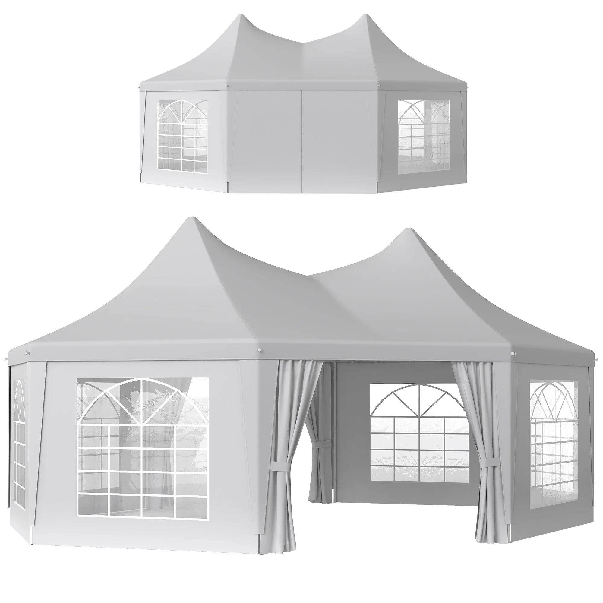 6.8 x 5m Octagonal Marquee Gazebo Party Tent with Church Windows, Zipped Doors and Steel Frame