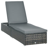 PE Rattan Sun Lounger Five Level Recliner Bed Chair with Soft Padded Cushion for Garden and Patio