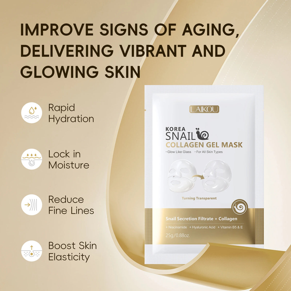 LAIKOU Snail Collagen Face Mask 20pcs Hydrating Anti Wrinkle Sheet Mask