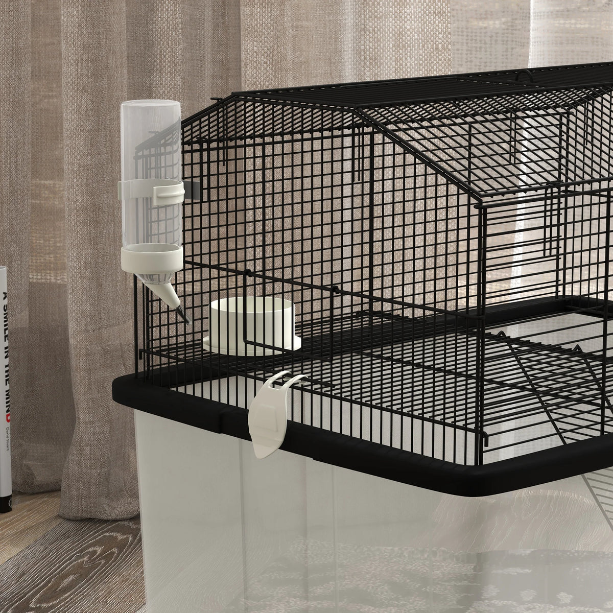 Hamster Cage, Gerbil Cage with Wheels, Deep Bottom, Ramp, Food Dish, Water Bottle, for Dwarf, Syrian - Black