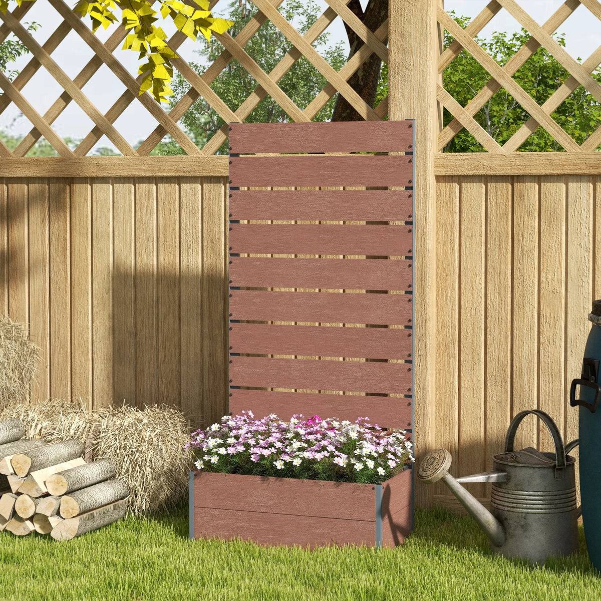 Garden Planter with Trellis for Climbing Plants, Raised Bed, 72 x 38 x 150 cm, Light Brown