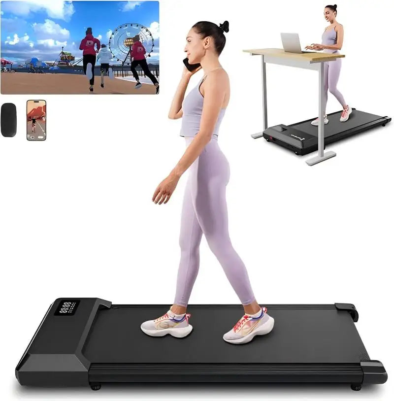 Under Desk Treadmill 35.5x15.5 Inch Run Area 1-6KM/H Remote Control LCD Display Bluetooth for Home