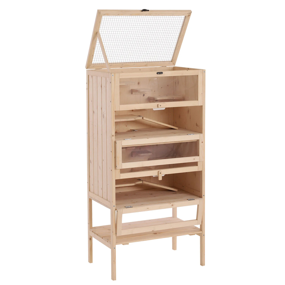 4-Tier Wooden Hamster and Gerbil Cage with Storage Shelf, 120cm