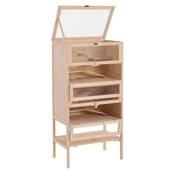 4-Tier Wooden Hamster and Gerbil Cage with Storage Shelf, 120cm