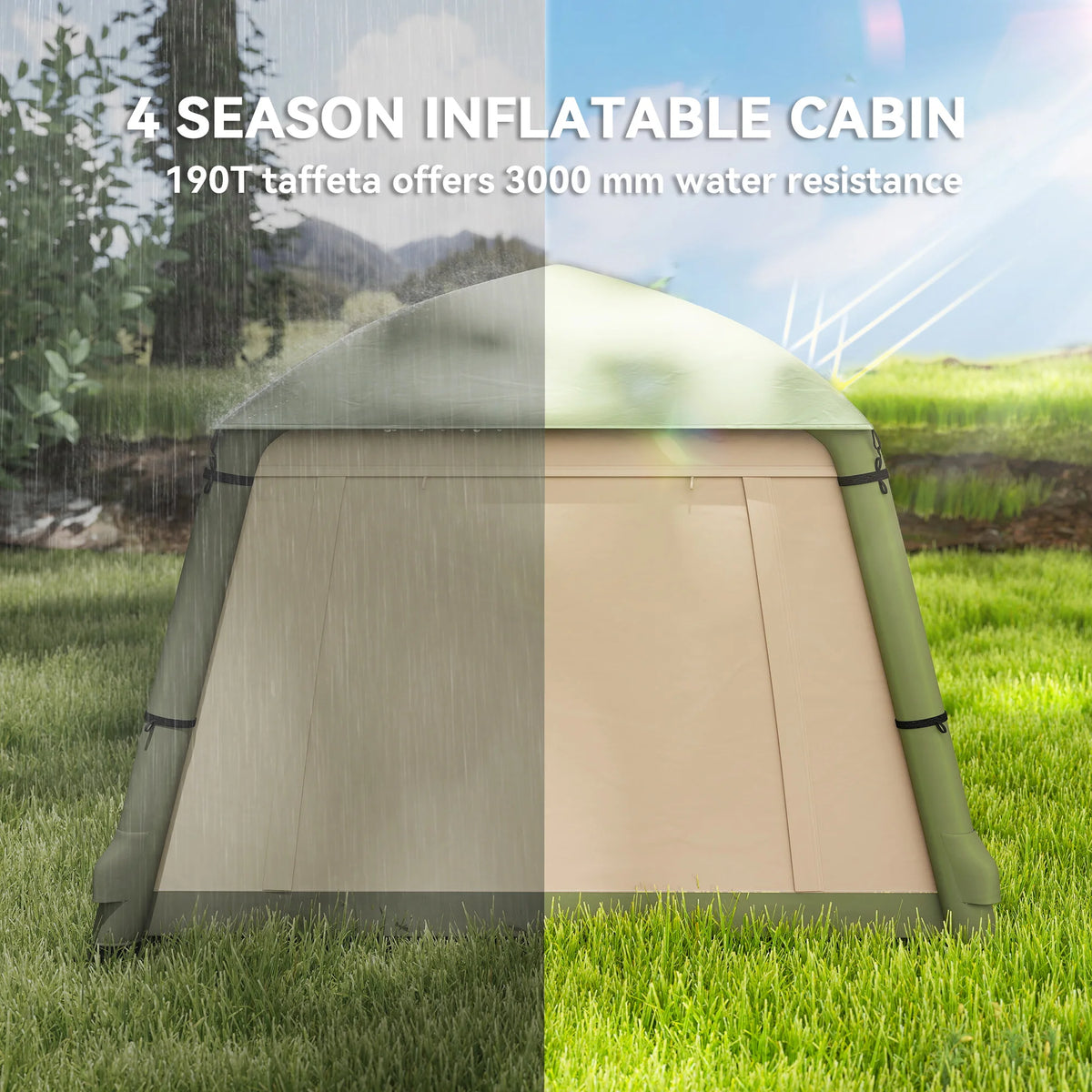 Inflatable Camping Tent w/ Hand Pump, Easy Setup 1/2 Person Blow Up Tent Waterproof 190T Taffeta w/ Mesh Windows