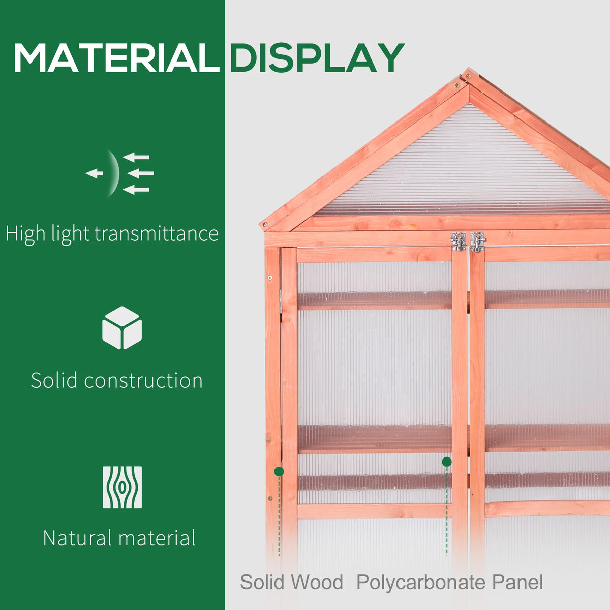Wooden Cold Frame Greenhouse with Polycarbonate Panels and Adjustable Shelves