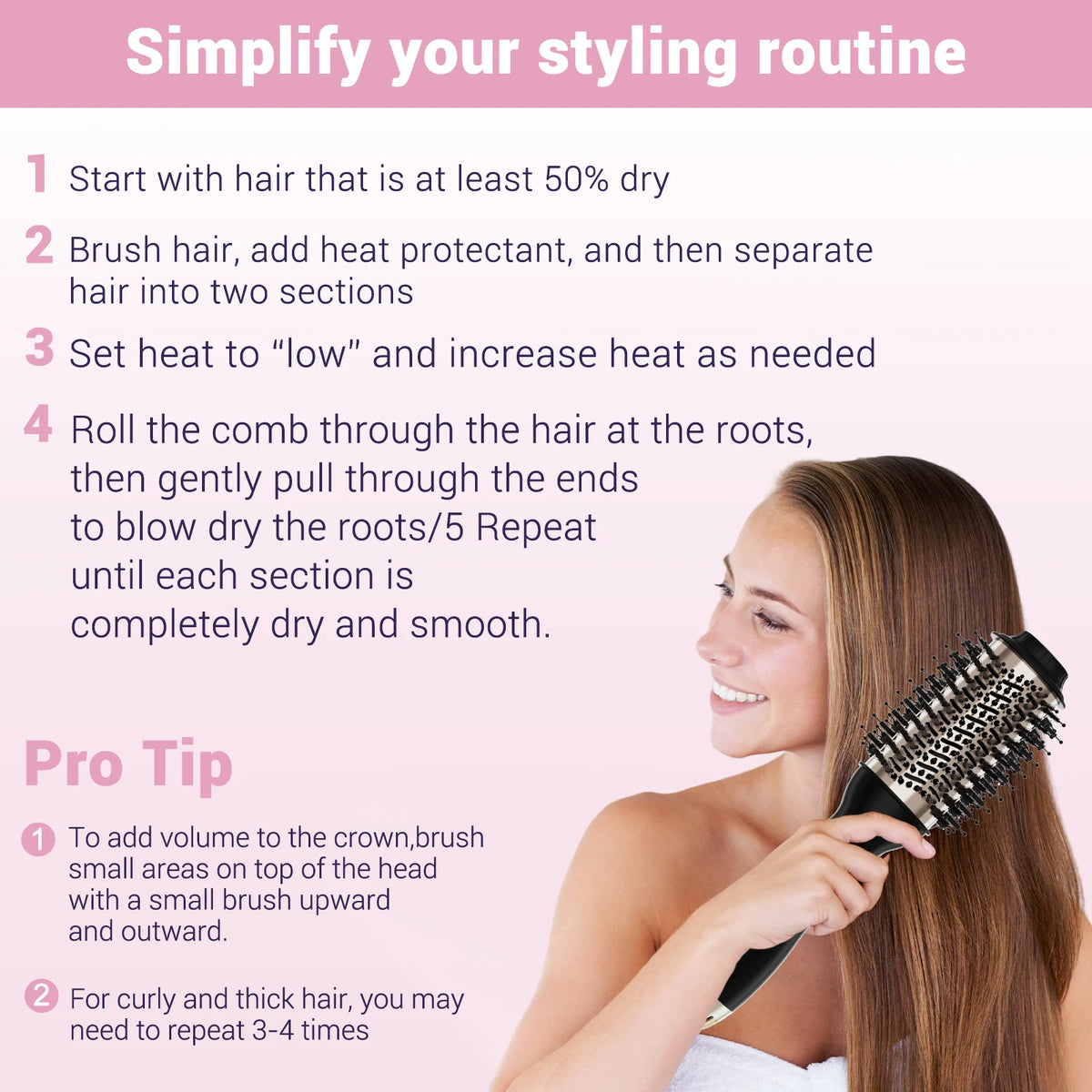 Hair Dryer Brush with 60mm Oval Barrel, One-Step Hot Air Styler and Volumiser, UK Plug