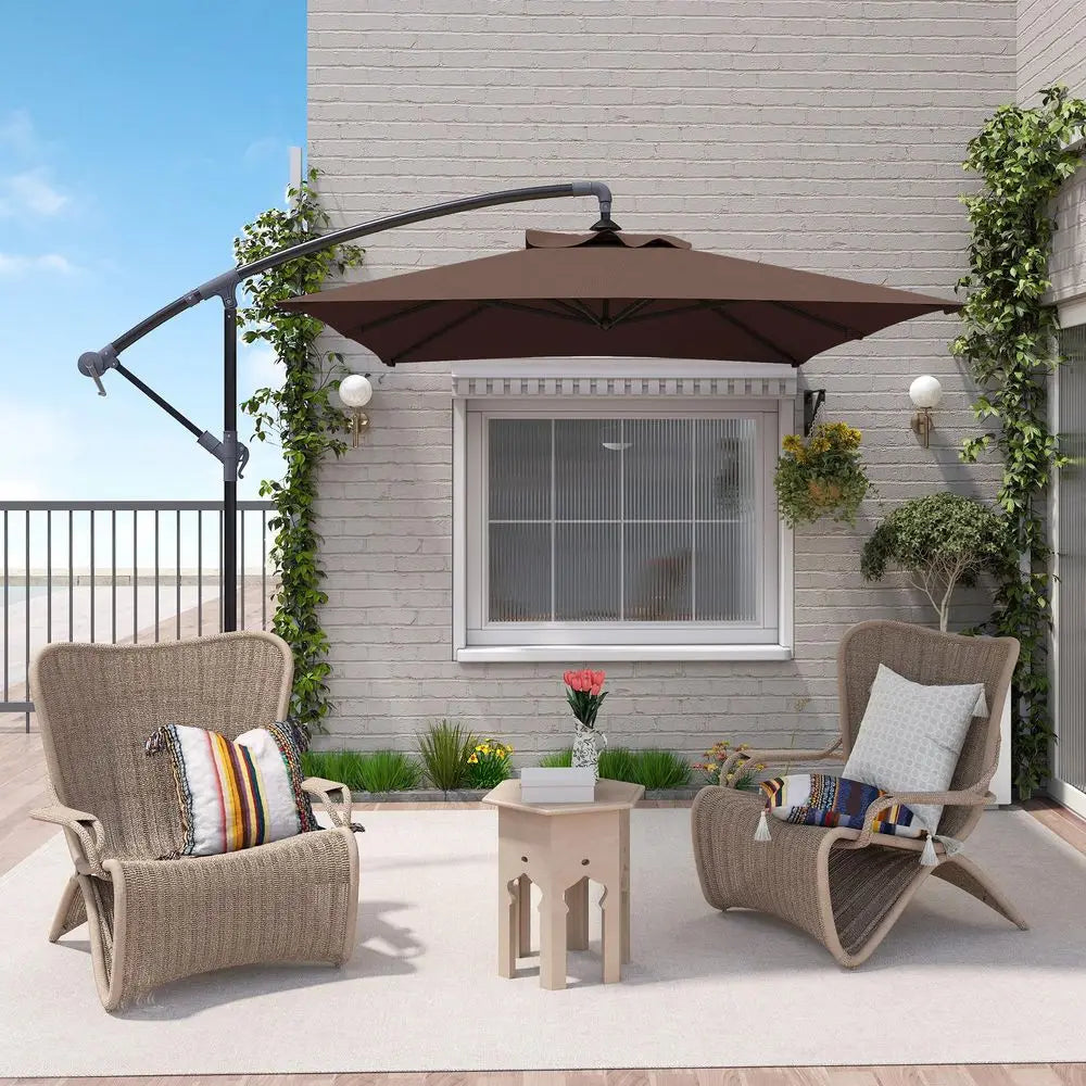 3x2m Cantilever Parasol with Cross Base, Banana Parasol with Crank Handle and 6 Ribs, Rectangular Hanging Patio Umbrella for Outdoor Use
