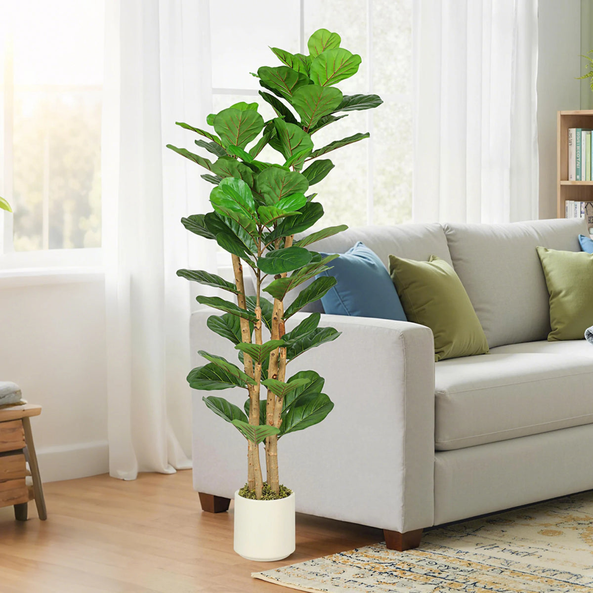Artificial Fiddle Leaf Fig Tree 150cm with PEVA Real Touch Leaves and Solid Wood Trunks in Pot