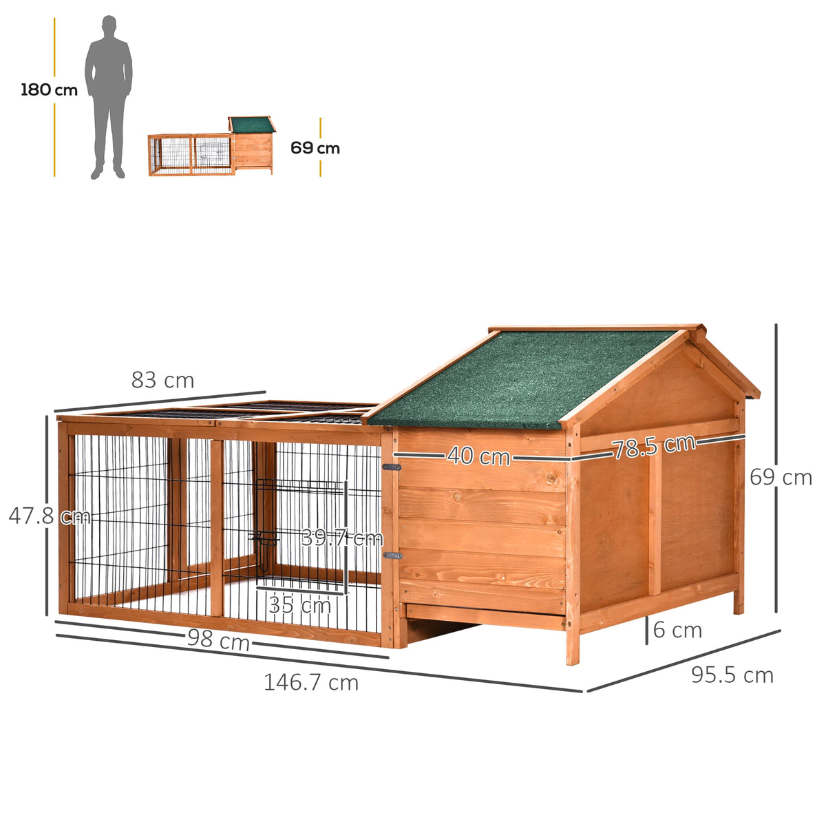 Wooden Rabbit Hutch with Extra Large Run Detachable Design Openable Roofs and Pull Out Tray