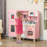 Kids Play Kitchen Set with Lights & Sounds | Pink Toy Kitchen with Ice Maker & Chalkboard