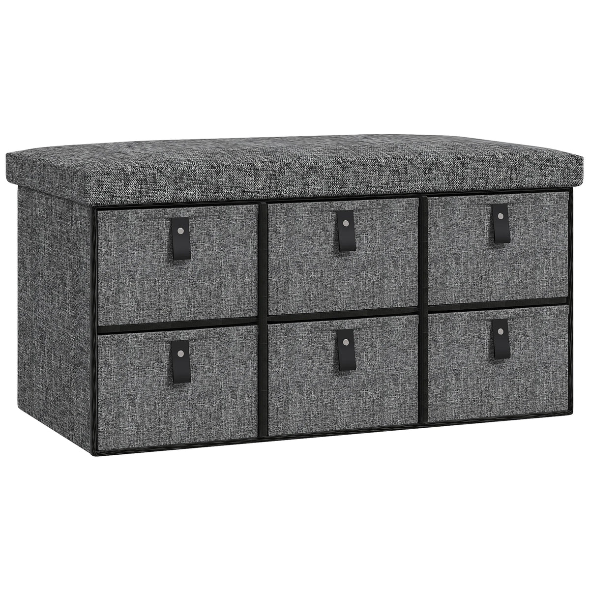 Shoe Bench with 6 Fabric Drawers Padded Seat 76.5x38x38cm Linen Look MDF 120kg Capacity Dark Grey