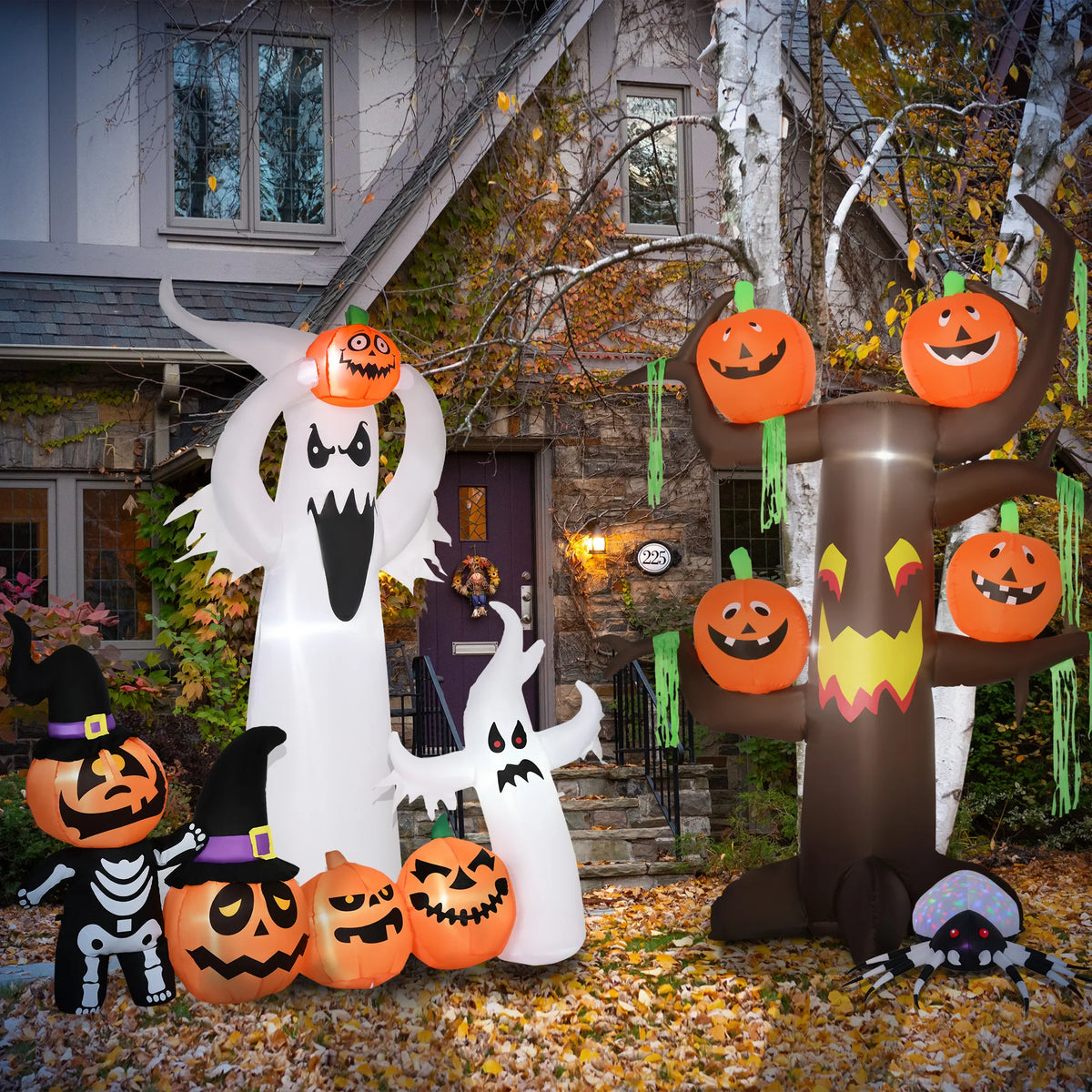 6ft Inflatable Halloween Ghost with Pumpkin and LED Lights, Mains Powered