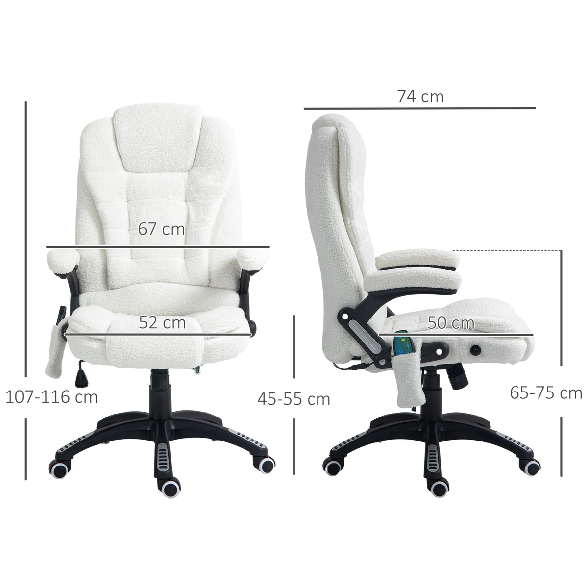Reclining Massage Office Chair with Lumbar Heat and Remote, Boucle, White