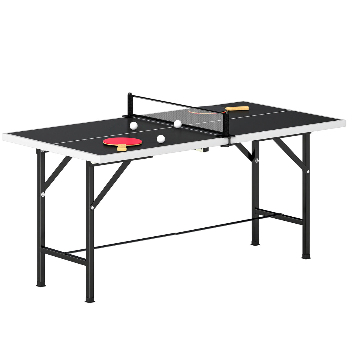 5ft Folding Mid-Size Table Tennis Table with Net, 2 Bats and 3 Balls