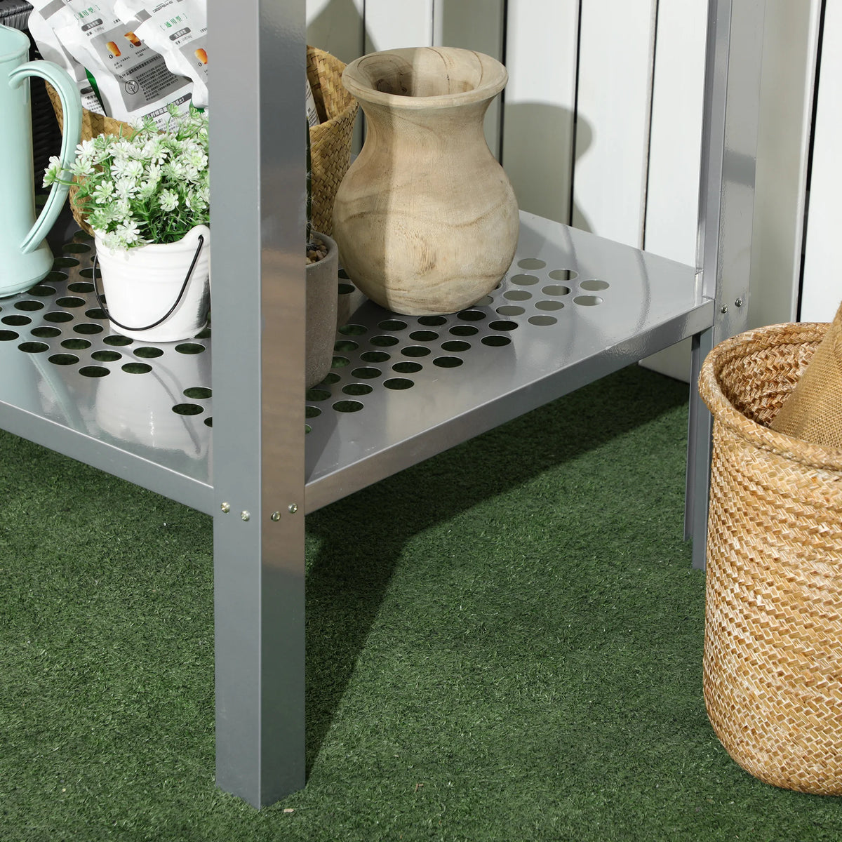 2-Tier Freestanding Plant Stand, Corner Flower Shelf for Indoor and Outdoor