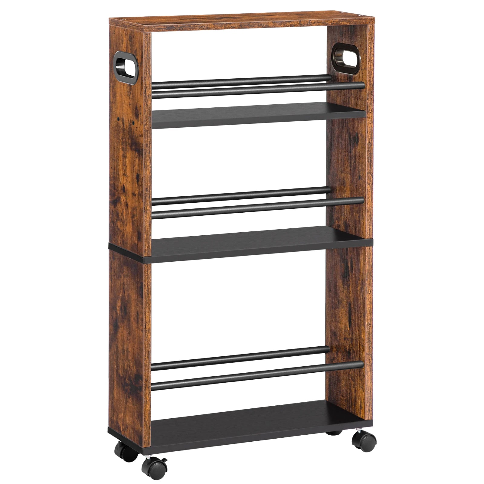Narrow Kitchen Trolley 45x15x80cm with 4 Tiers and 360° Rotating Wheels | Slim Rolling Storage Shelf with Rail