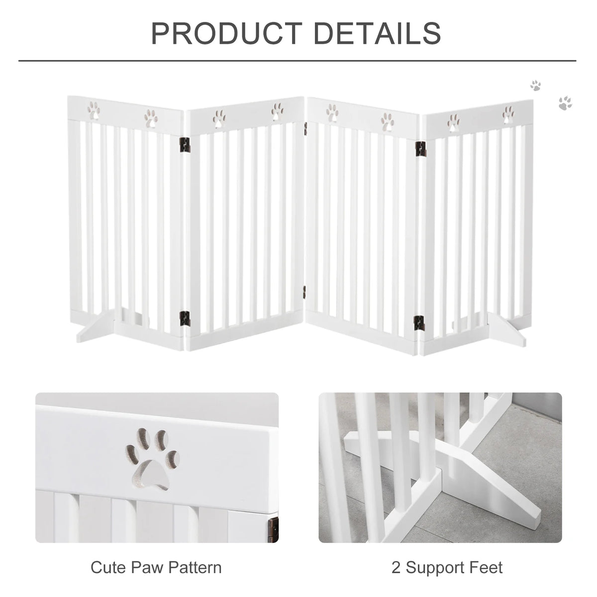 Freestanding Folding Pet Gate, 4-Panel Dog Barrier with Support Feet