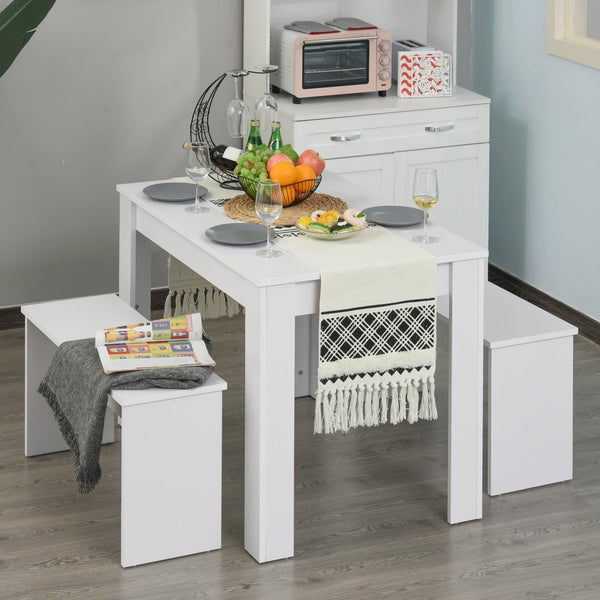 3 Piece Modern Dining Table Set with 2 Bench Seats, Compact Kitchen Dining Set