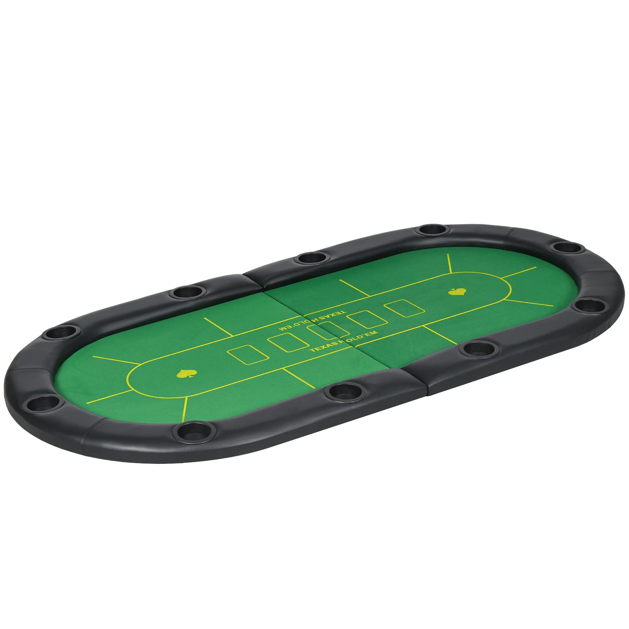 Foldable Poker Mat Table Top 10 Players Oval Green Felt 10 Cup Holders with Carry Bag 180x90cm