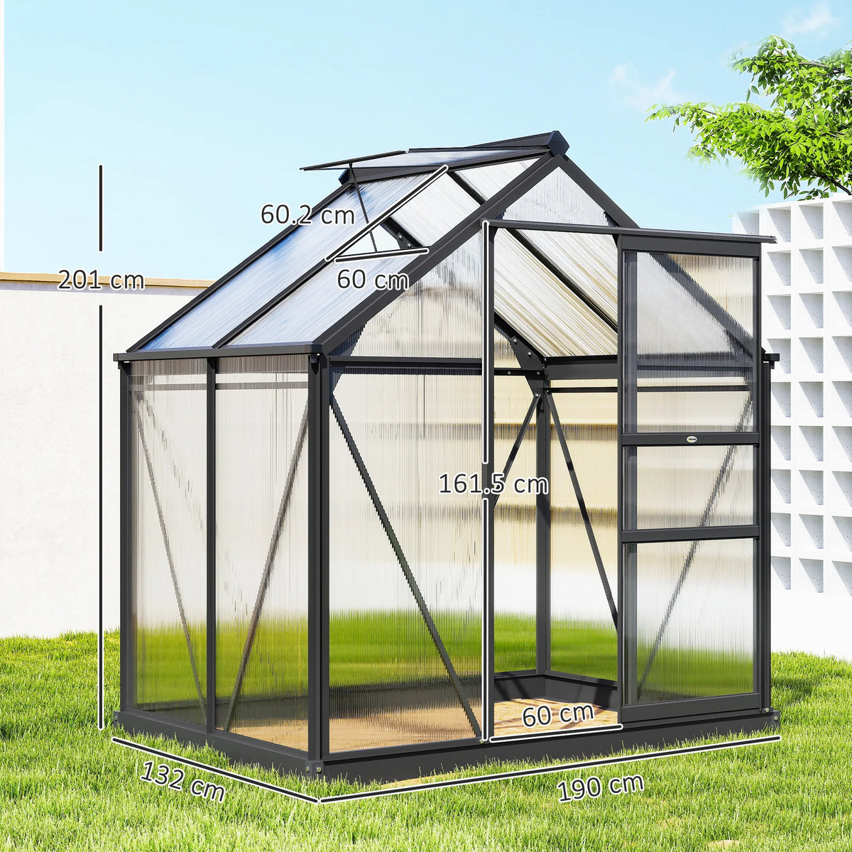 Polycarbonate Walk-in Greenhouse with Aluminium Frame and Sliding Door, 6 x 4ft