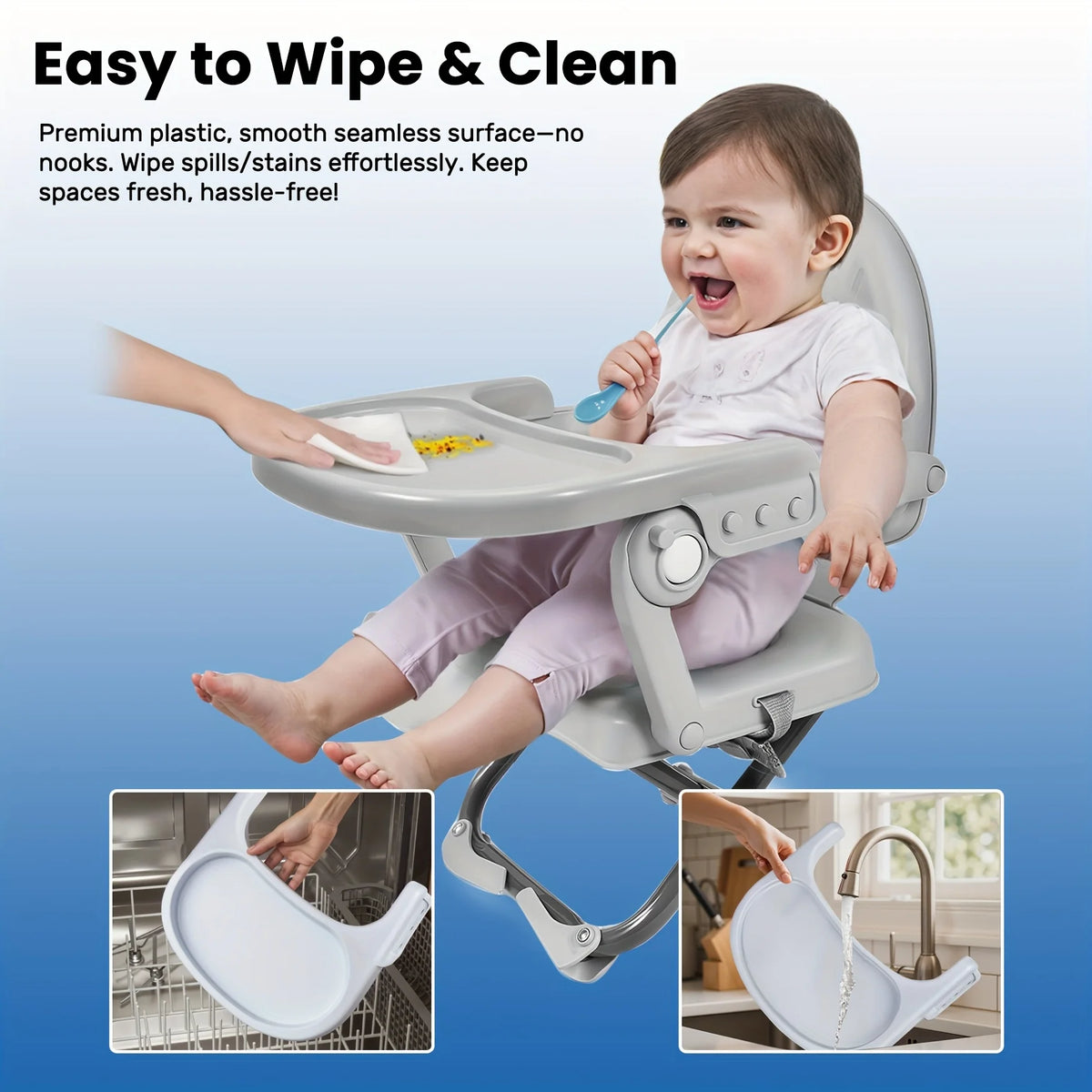 Adjustable Baby Booster Dining Chair with Tray – Portable Foldable Toddler Feeding Seat