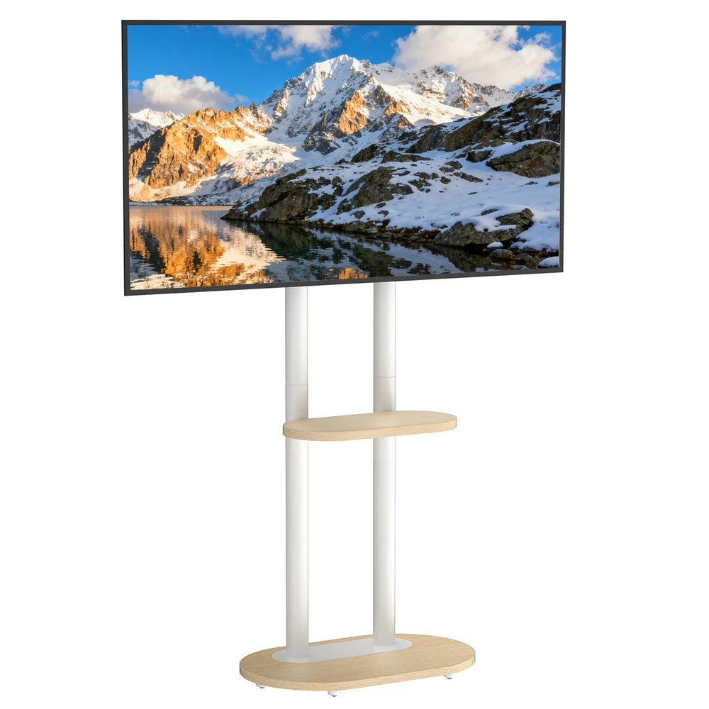 Height Adjustable Rolling TV Floor Stand with Shelves and Wheels for 40-75 Inch TVs, 60kg Capacity