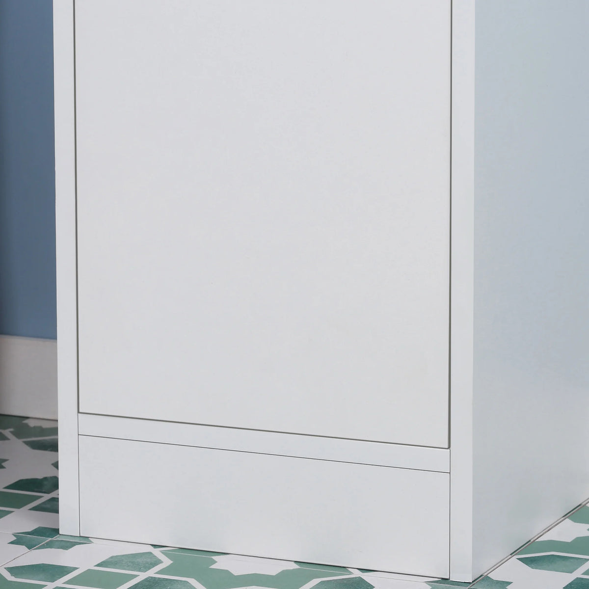 Tall Narrow Bathroom Cabinet with Mirror, Shelves and Cupboards, White